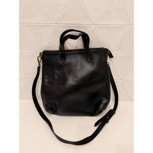 Madewell Black Leather Transport Tote Bag With Strap Medium Size Zip Top Purse